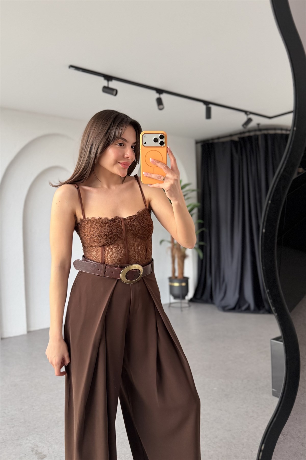 Kylie Kahve Dantel Bodysuit 