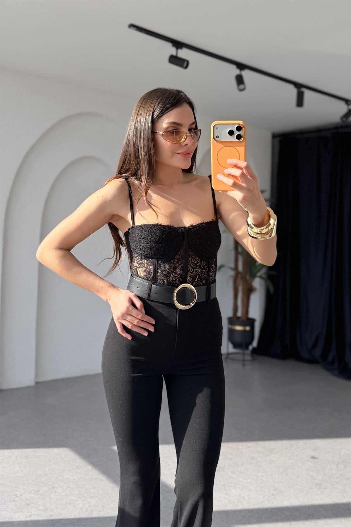 Kylie Siyah Dantel Bodysuit 