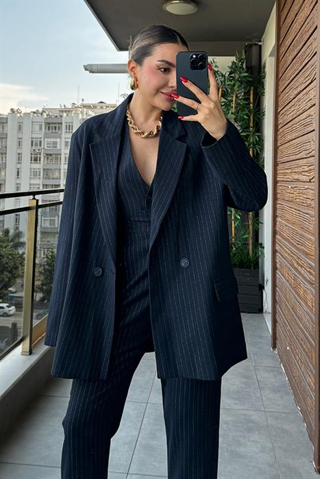 Kyotto Çizgi Detaylı Blazer Ceket - Lacivert