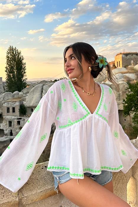 La Felicita işlemeli müslin bluz - Yeşil