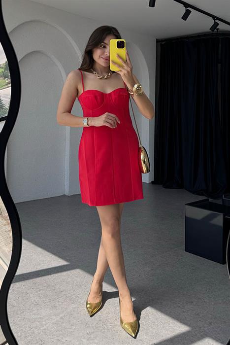 La Lune Askılı Mini Kırmızı Elbise