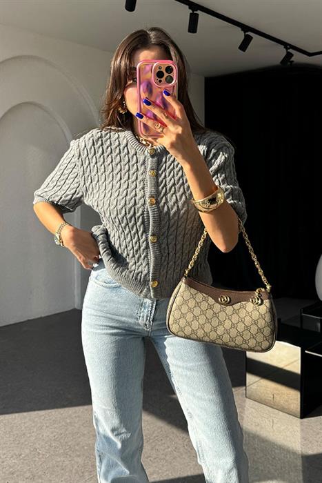 La Mode Saç Örgülü Gri Hırka