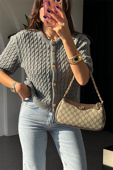 La Mode Saç Örgülü Gri Hırka