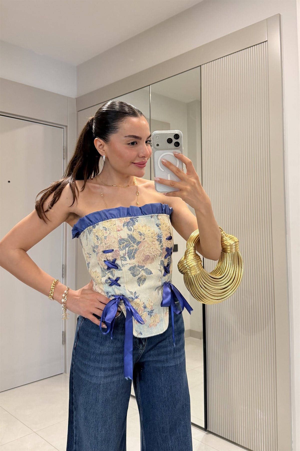 La Vie Çiçek Baskılı Korse Büstiyer