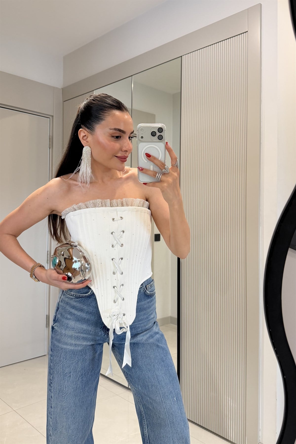 Labella Beyaz Silver Detaylı Korse Büstiyer