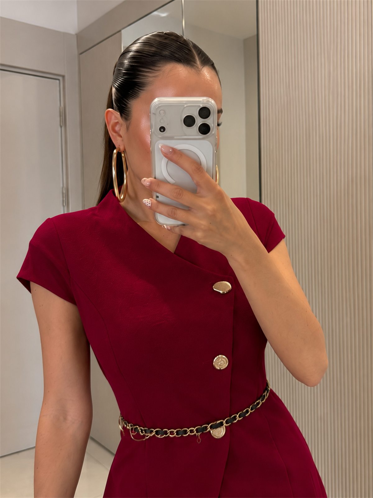 Lacerta Bordo Gold Düğmeli Kemerli Premium Takım