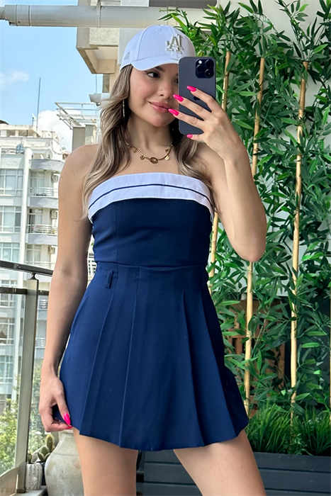 Lacivert pileli şort etek