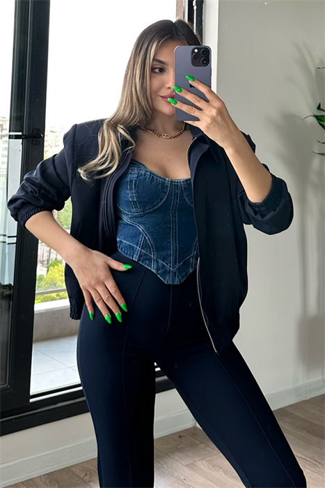 Lacivert vatkalı bomber ceket