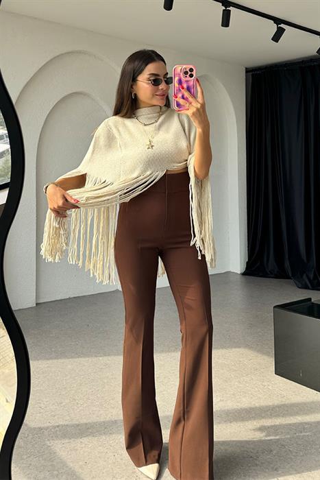 Ladies Ultra Yüksek Bel Kahve İspanyol Pantolon