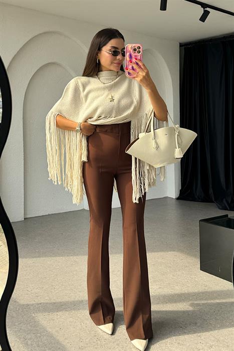 Ladies Ultra Yüksek Bel Kahve İspanyol Pantolon