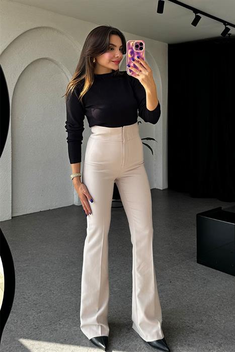 Ladies Ultra Yüksek Bel Krem İspanyol Pantolon