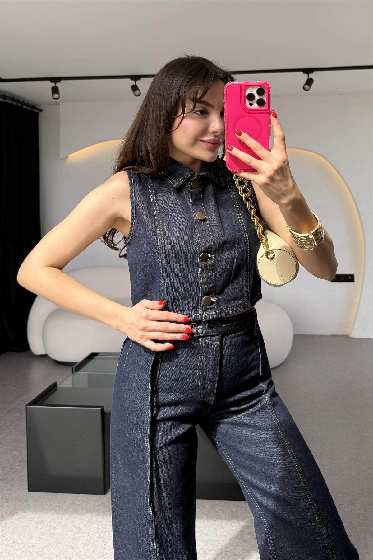 Lahey İnce Kemerli Denim Takım