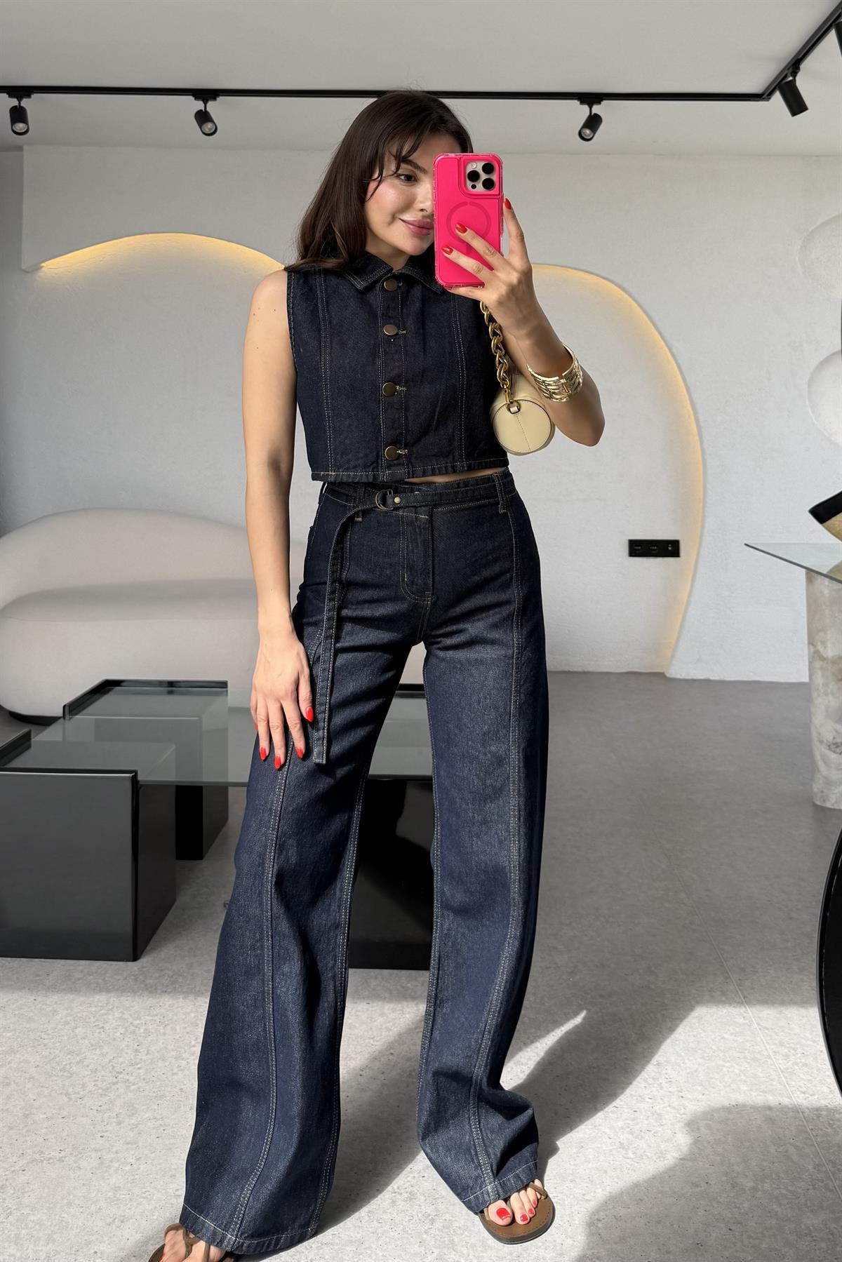 Lahey İnce Kemerli Denim Takım