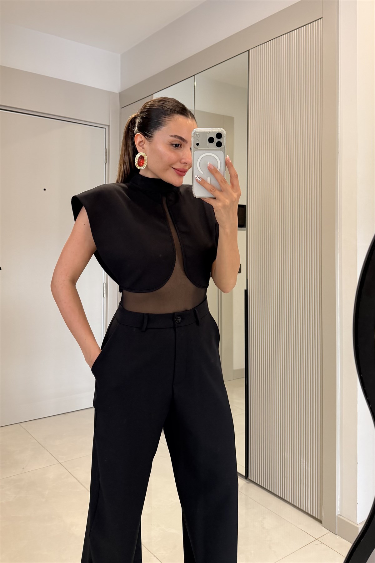 Lancome Siyah Tül Detaylı Premium Takım