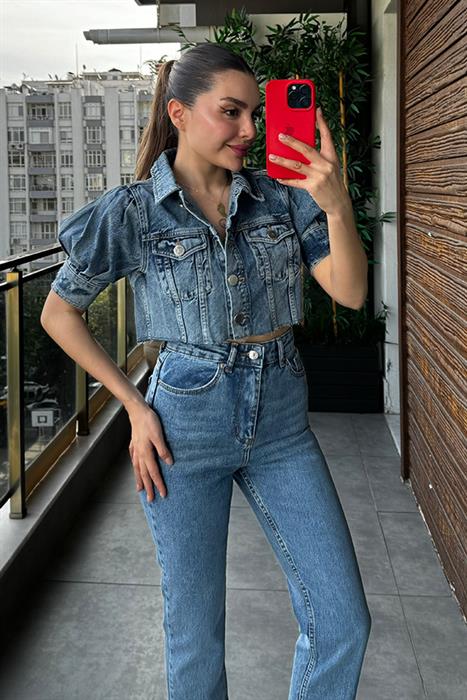 Landy Orta Mavi Kesikli Mom Jean