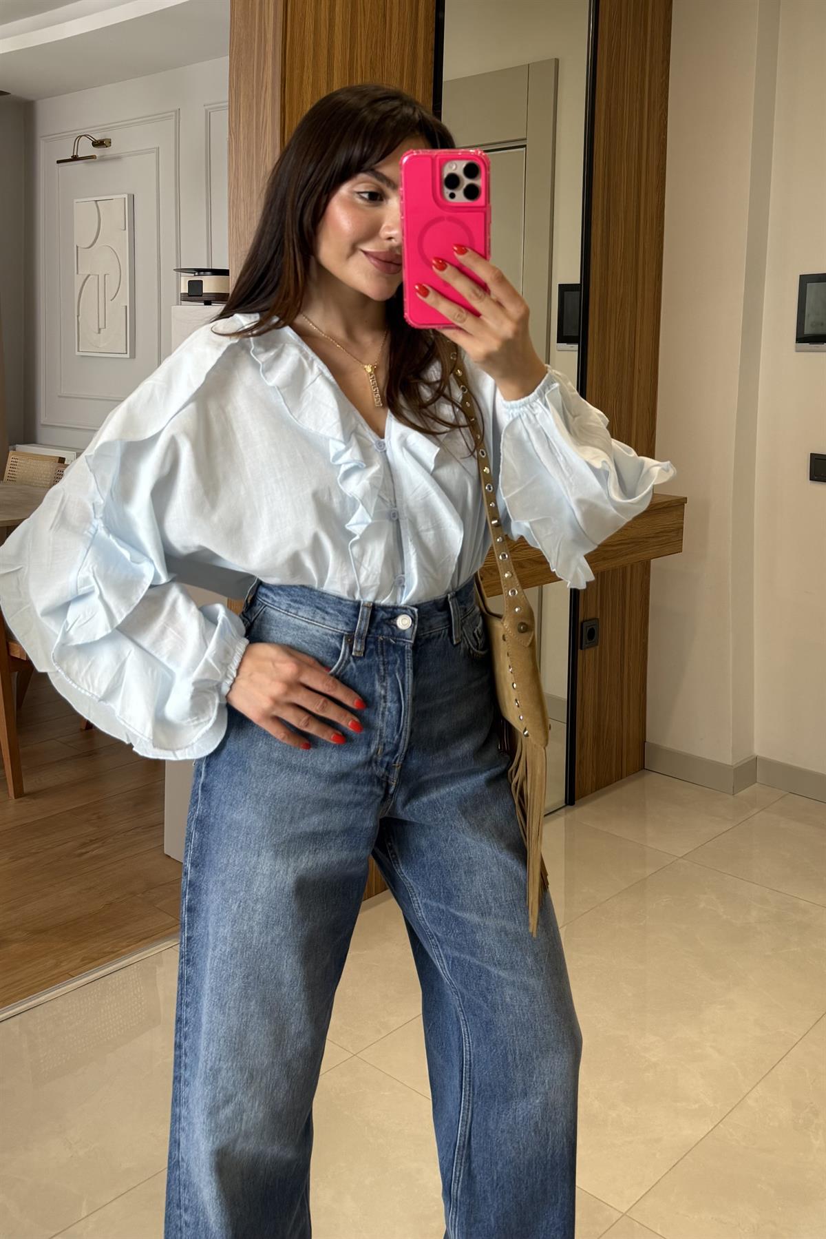 Laos Taşlanmış Wide Leg Jean