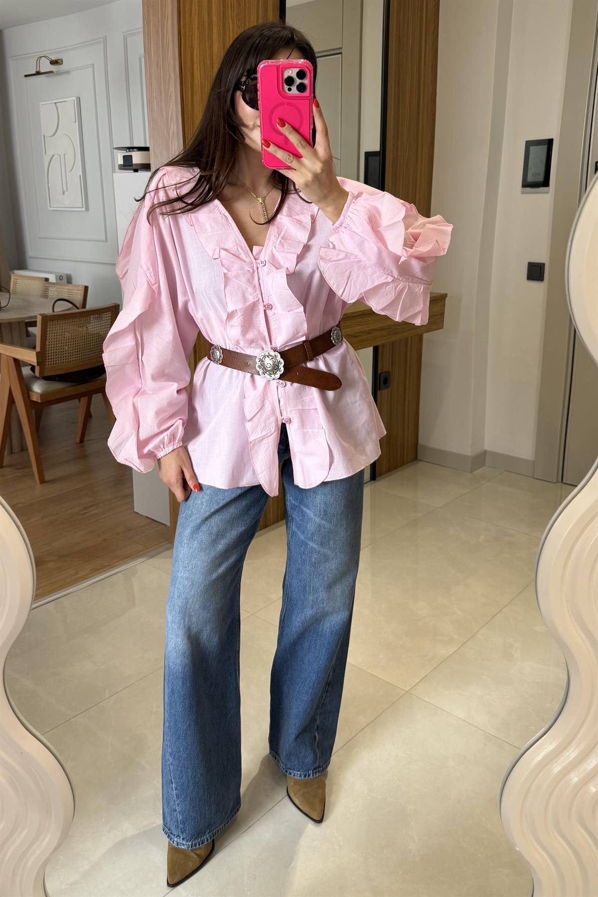 Laos Taşlanmış Wide Leg Jean