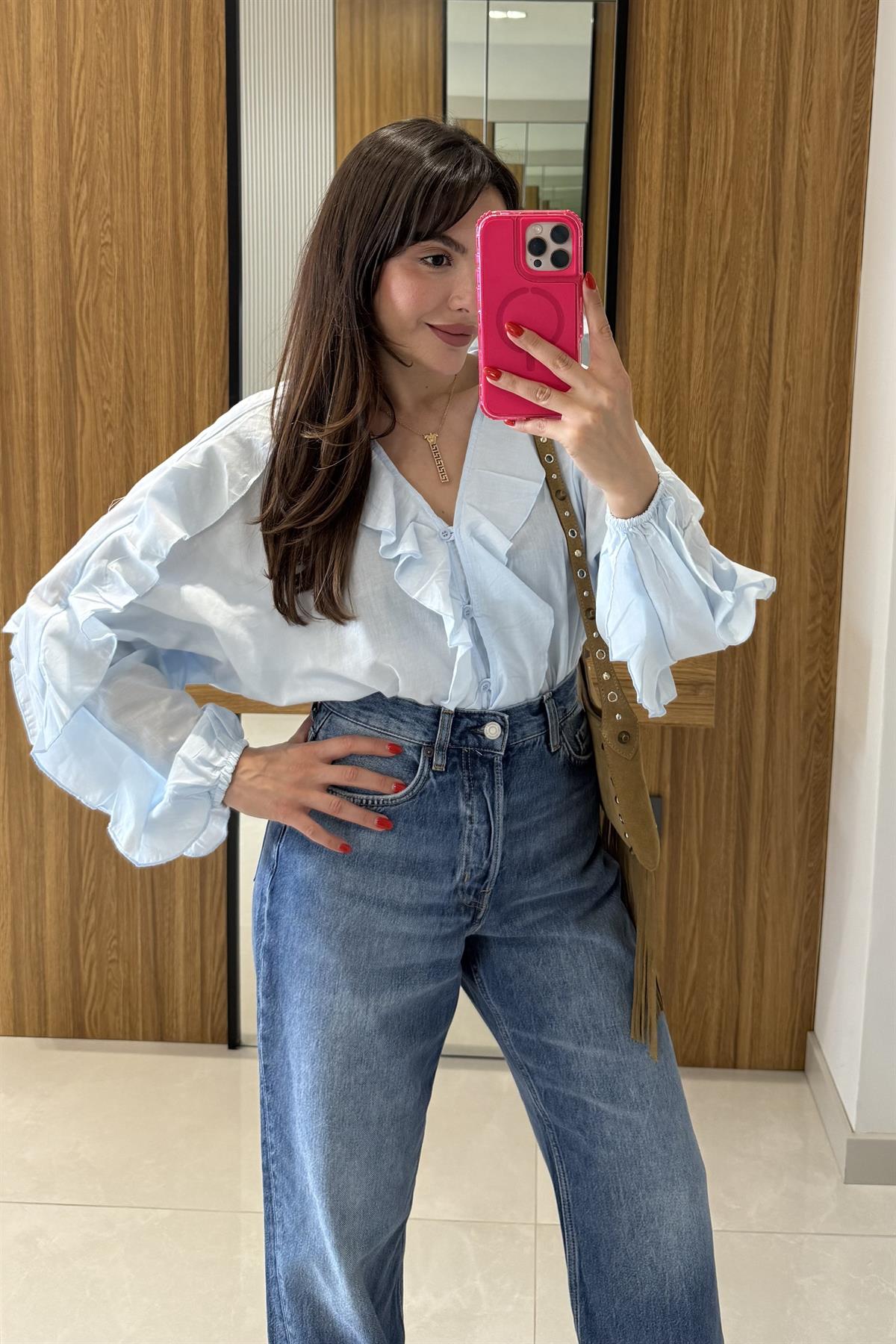 Laos Taşlanmış Wide Leg Jean