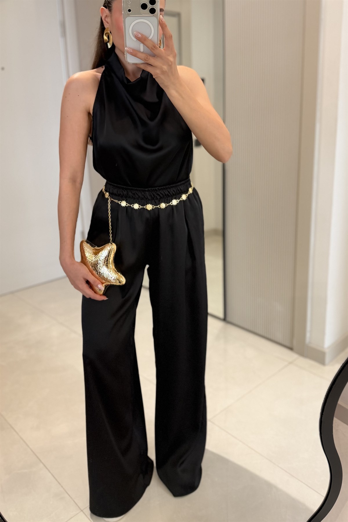 Larissa Siyah Degaje Yaka Saten Takım
