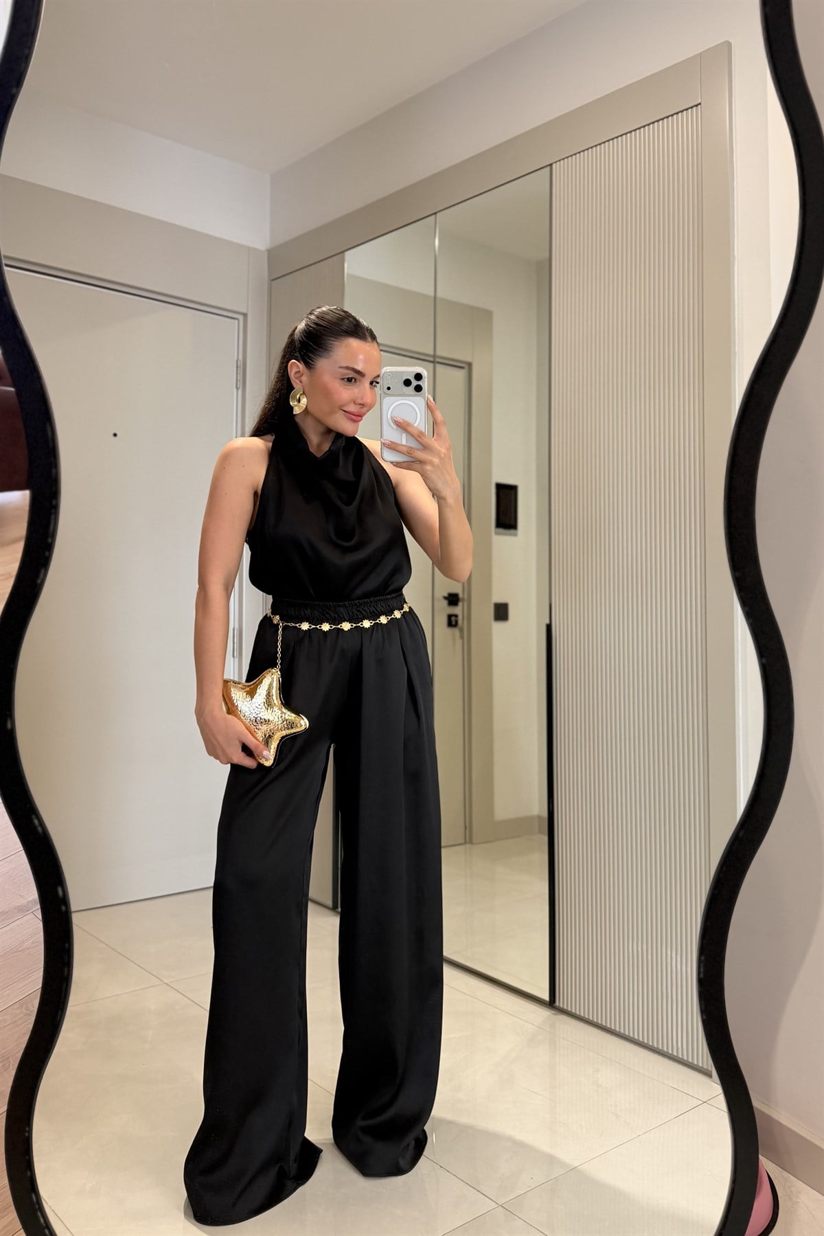 Larissa Siyah Degaje Yaka Saten Takım