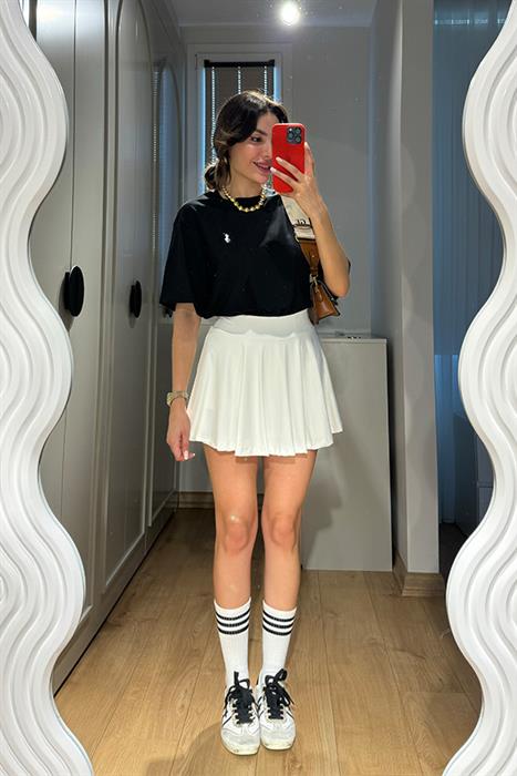 Larosa Pileli Şort Etek - Beyaz