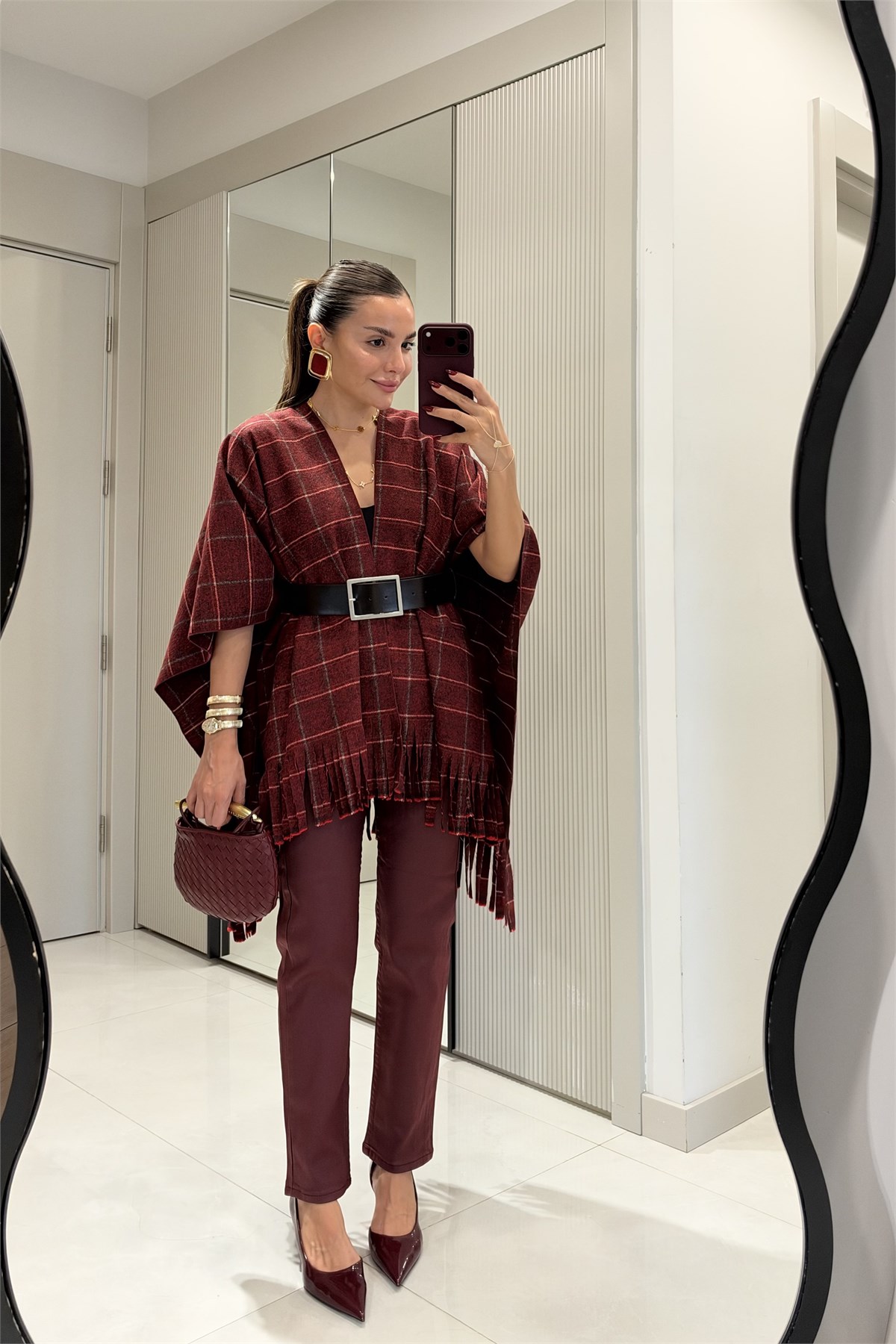 Laser Bordo Düz Paça Mumlu Pantolon
