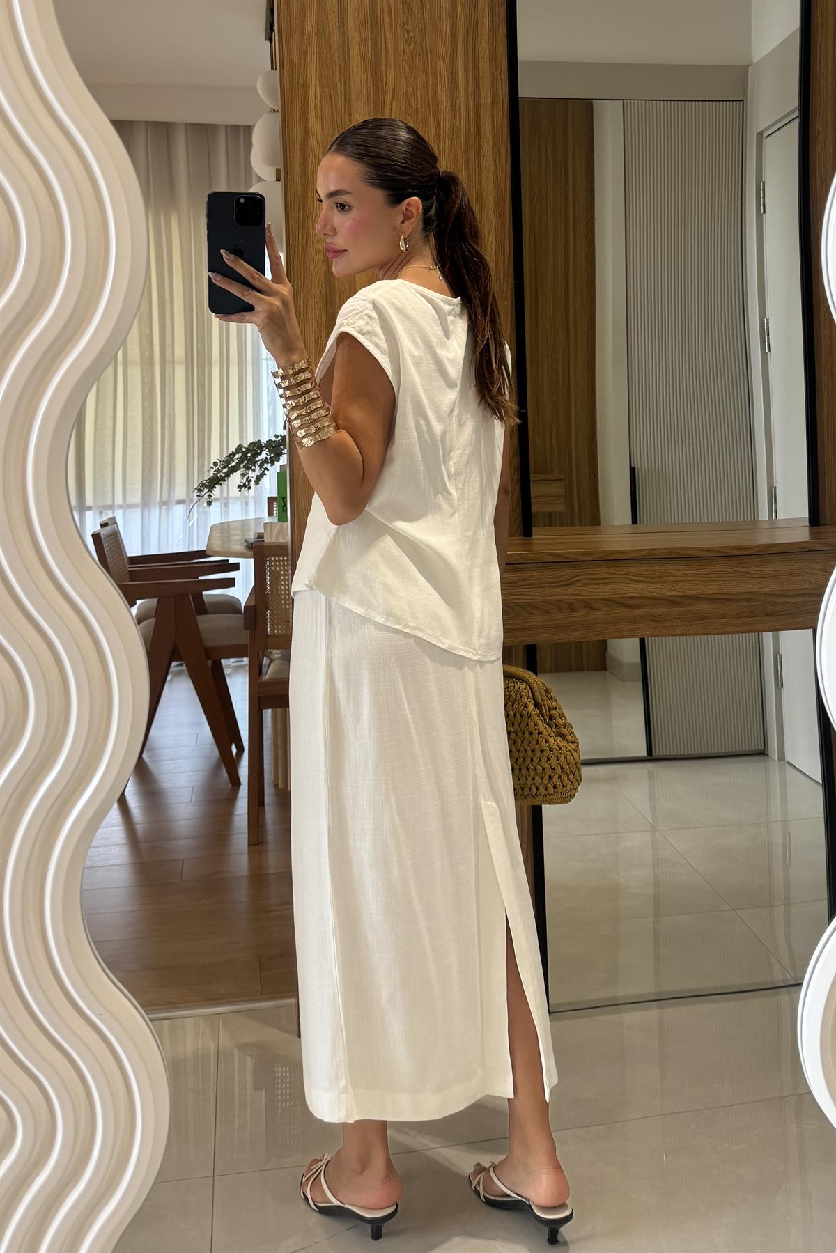 Lasse Beyaz Etek Yelek Takım