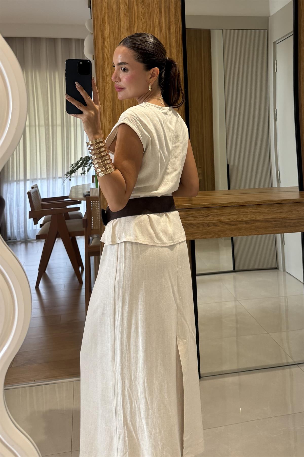 Lasse Ekru Etek Yelek Takım