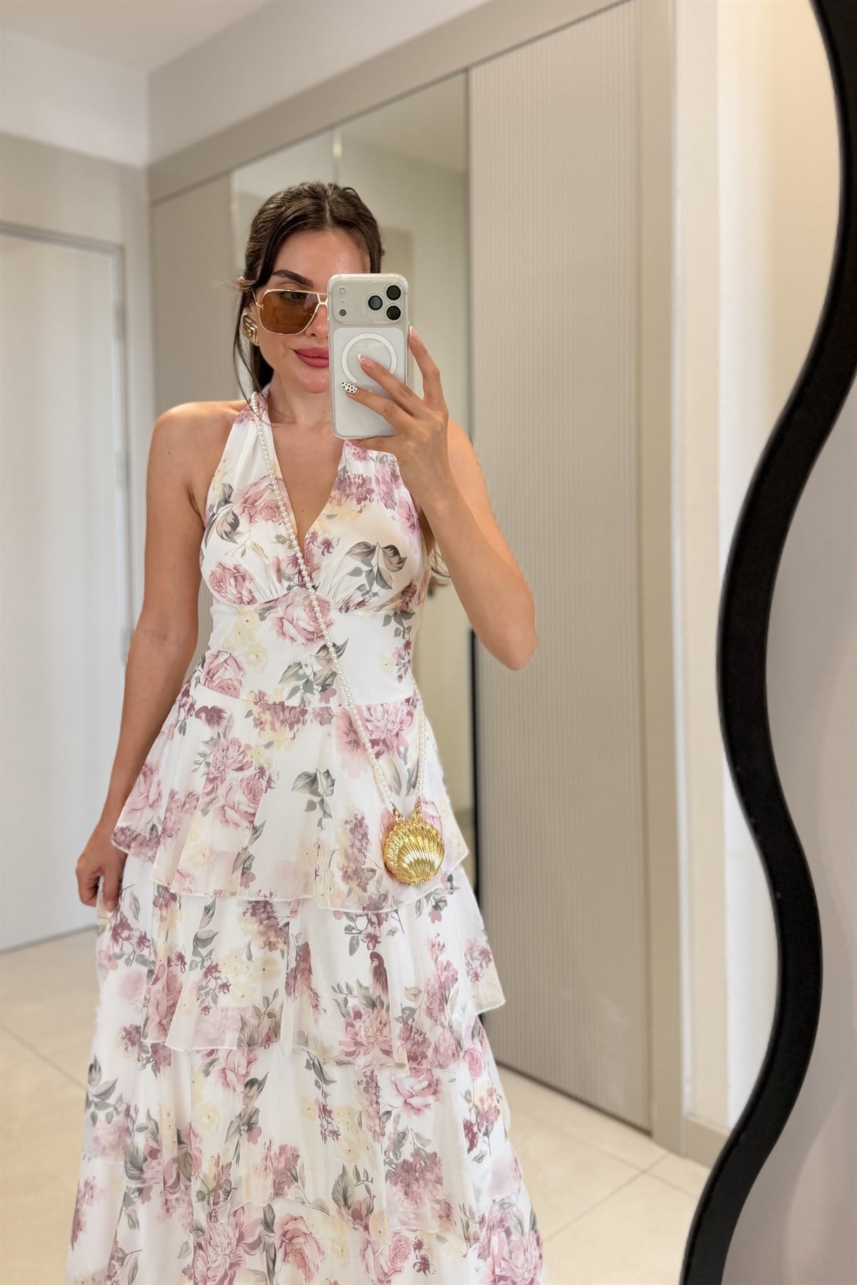 Latie Halter Yaka Kat Kat Volanlı Elbise