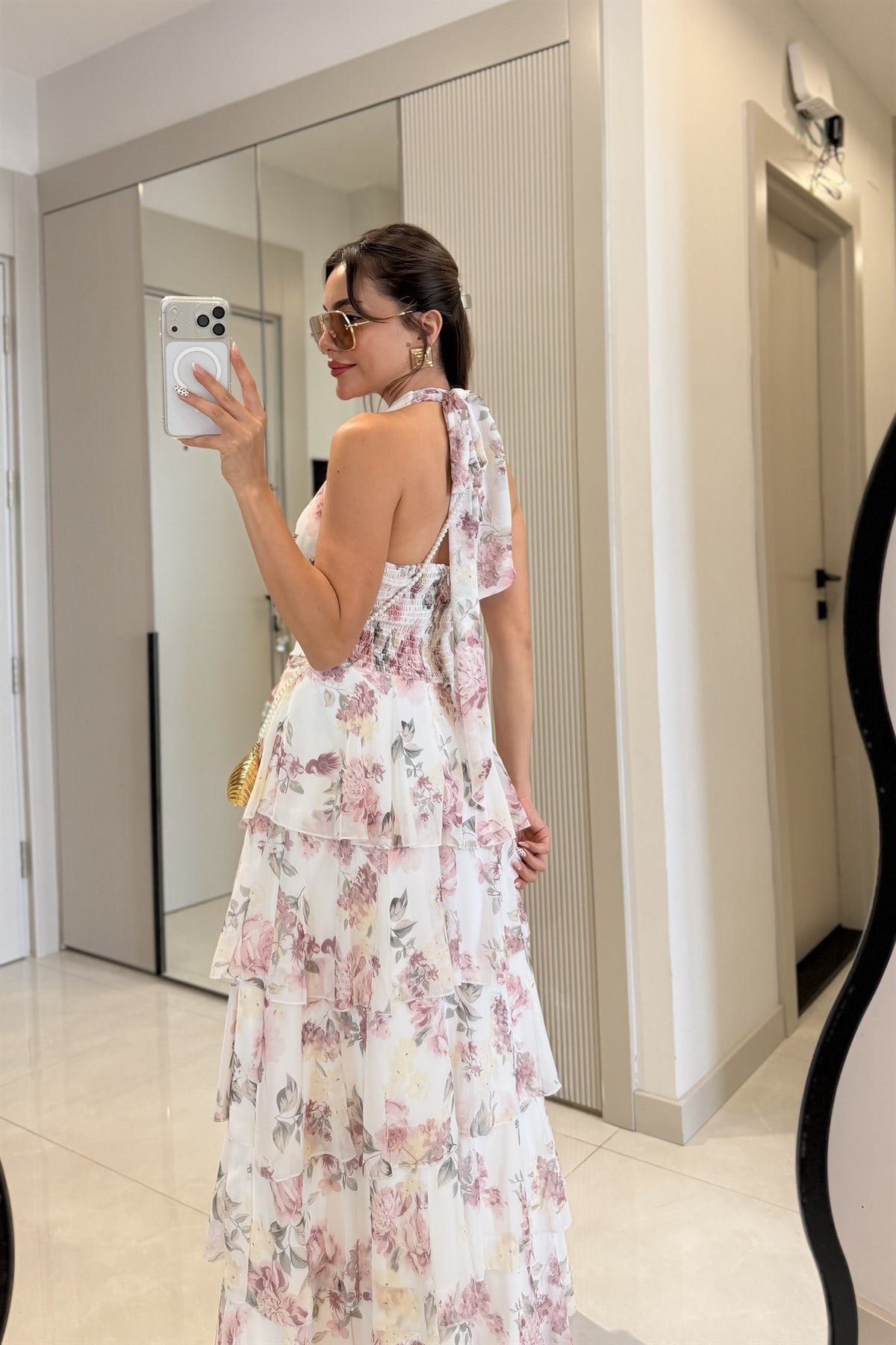 Latie Halter Yaka Kat Kat Volanlı Elbise