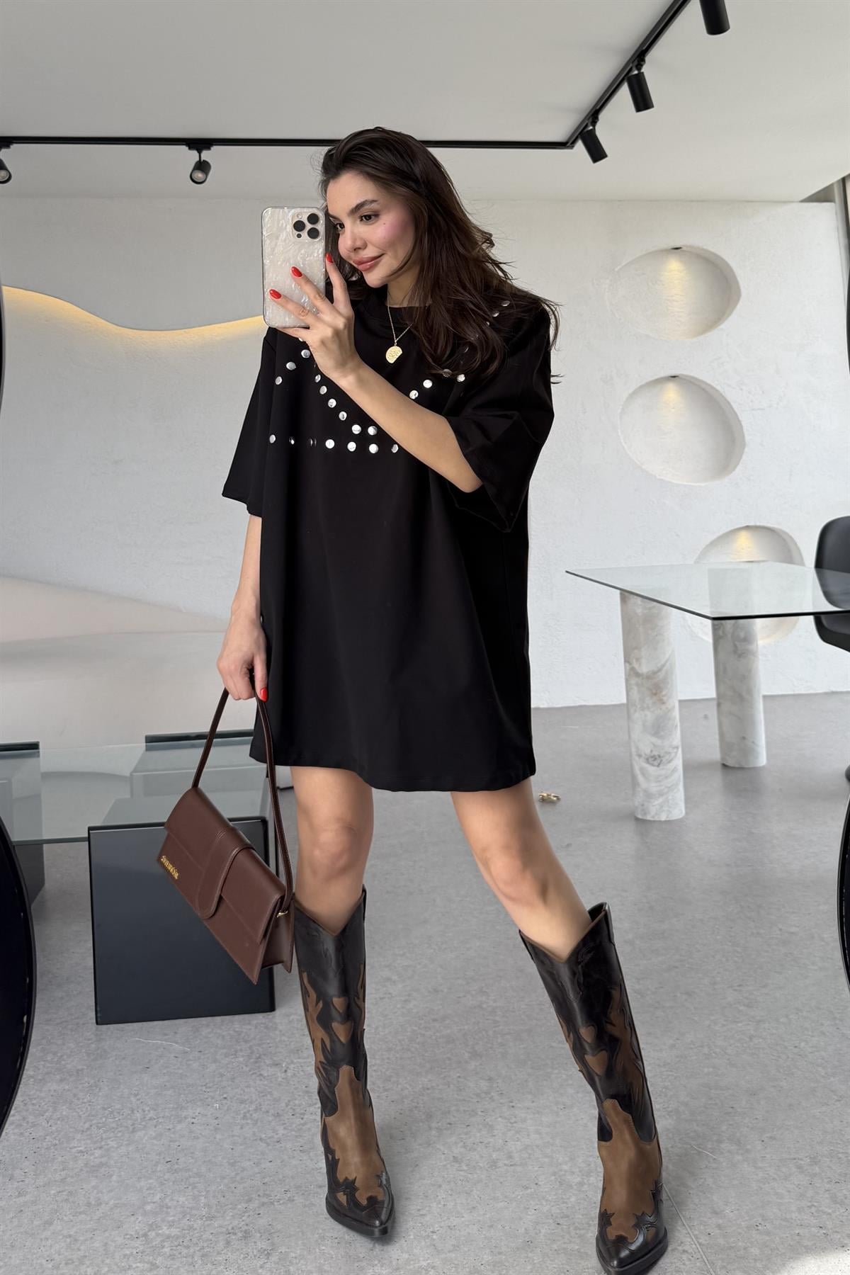 Laura Zımba Detay Vatkalı Tshirt Elbise 