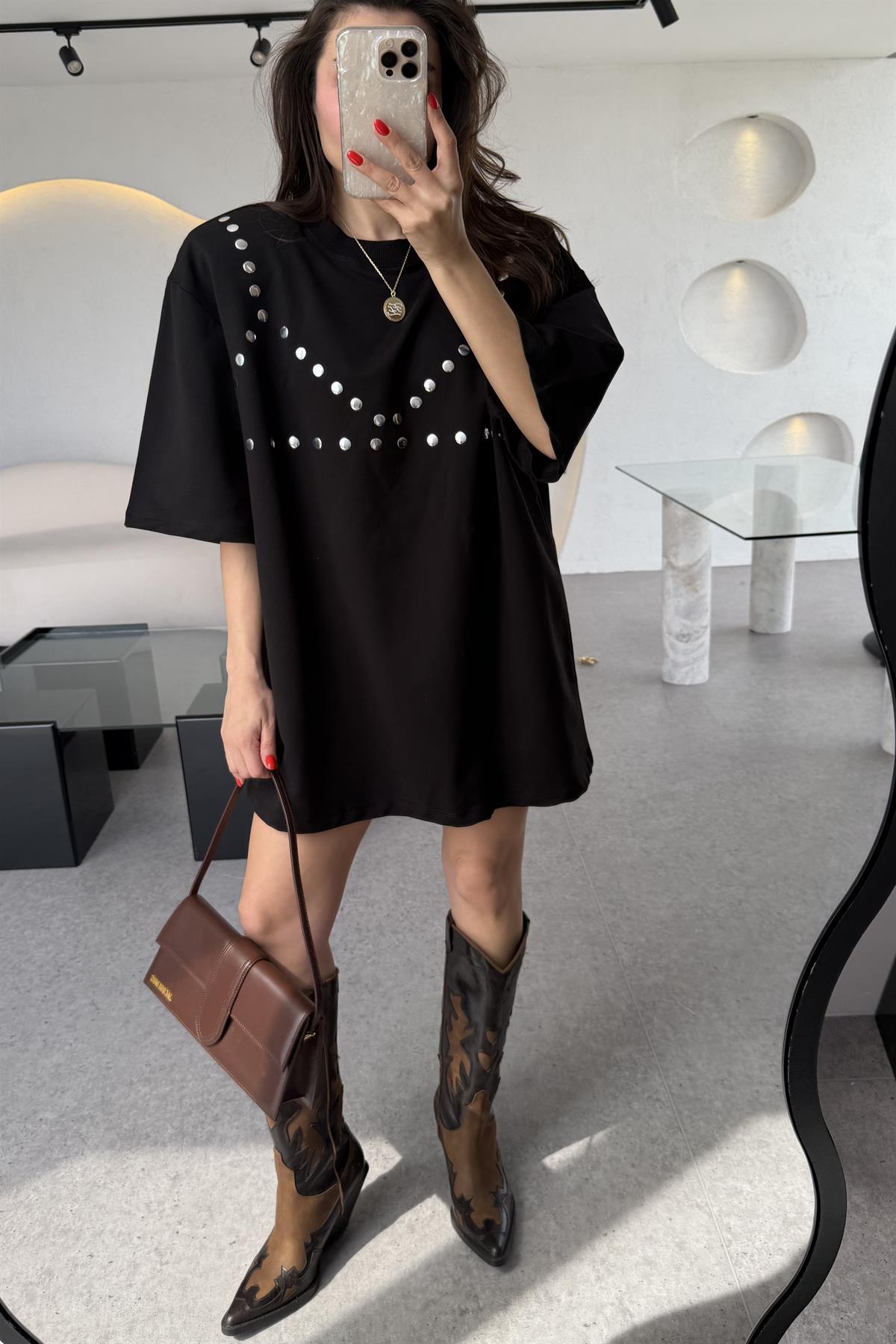 Laura Zımba Detay Vatkalı Tshirt Elbise 
