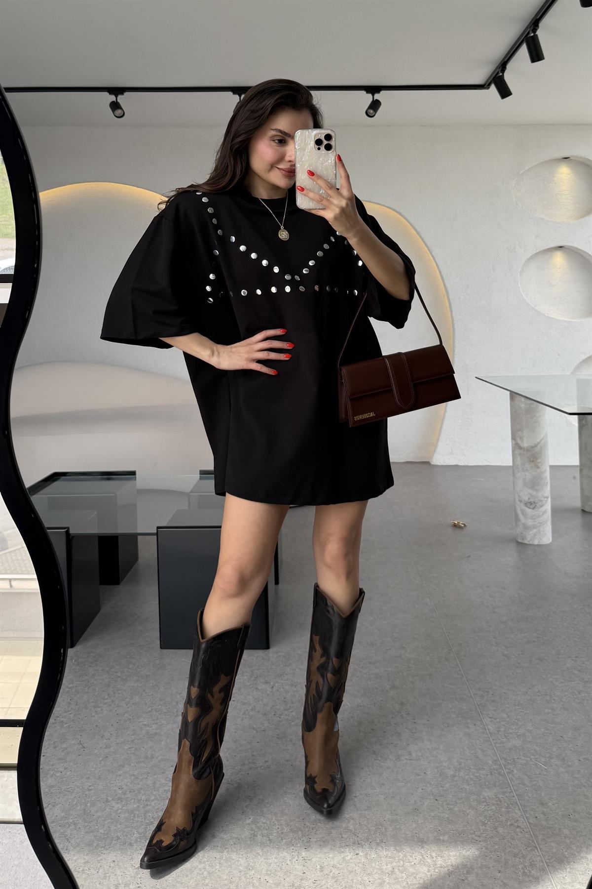 Laura Zımba Detay Vatkalı Tshirt Elbise 
