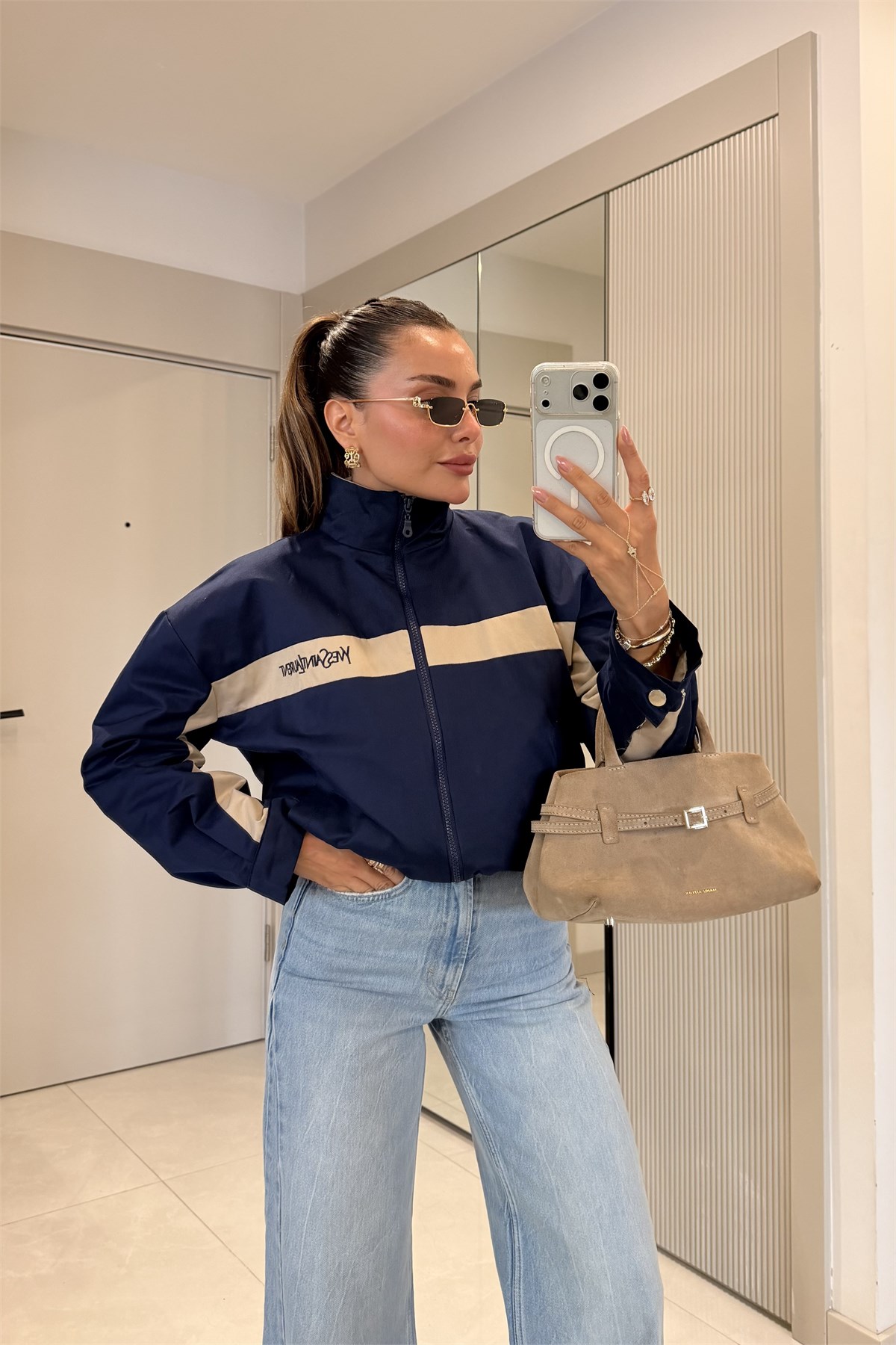 Laurent Lacivert Şerit Detaylı Marka Model Ceket
