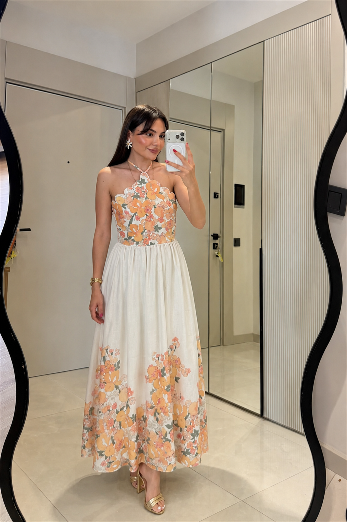 Lauretta Çiçek Desenli Tasarım Maxi Elbise