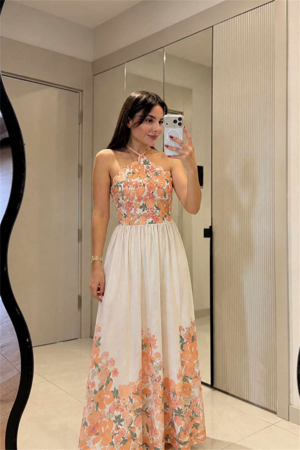 Lauretta Çiçek Desenli Tasarım Maxi Elbise