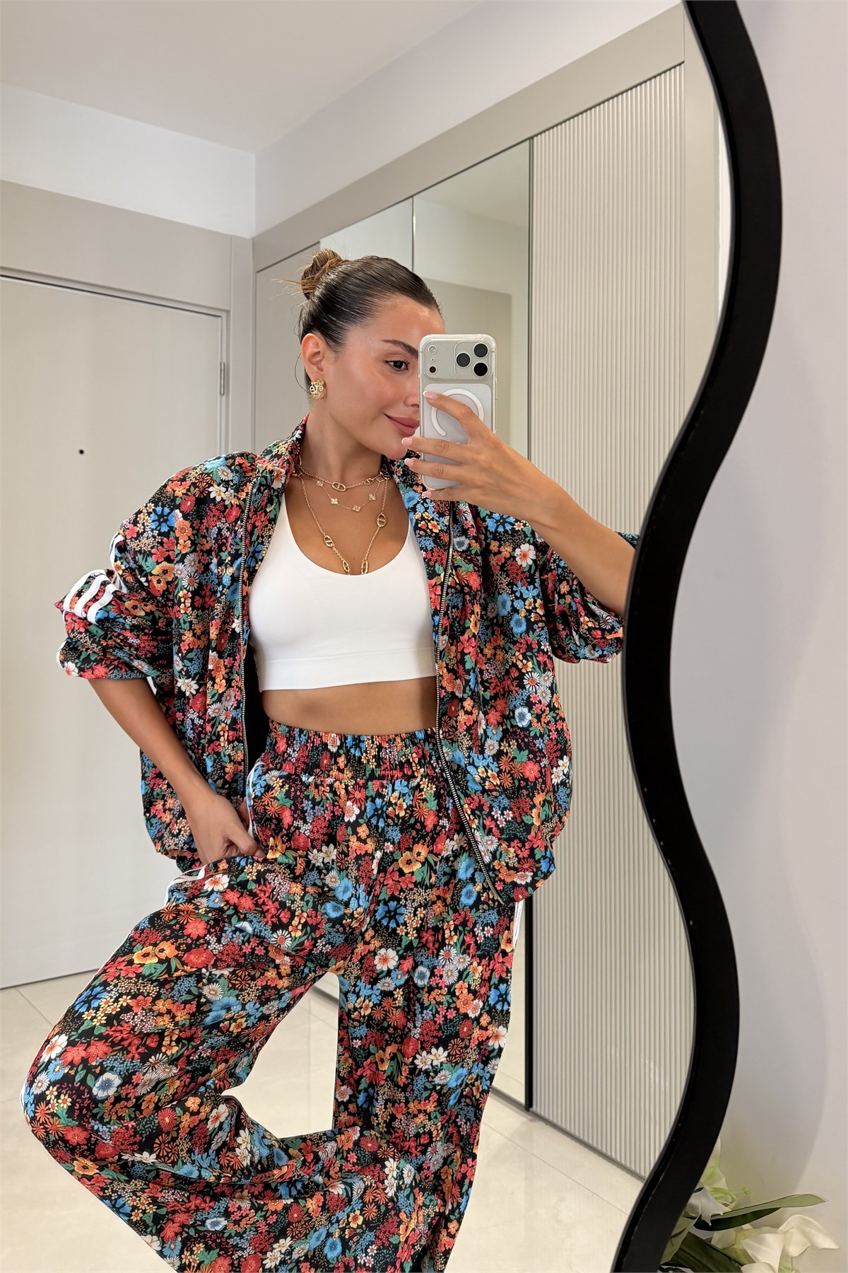 Lavinia Çiçek Desen Şeritli Takım