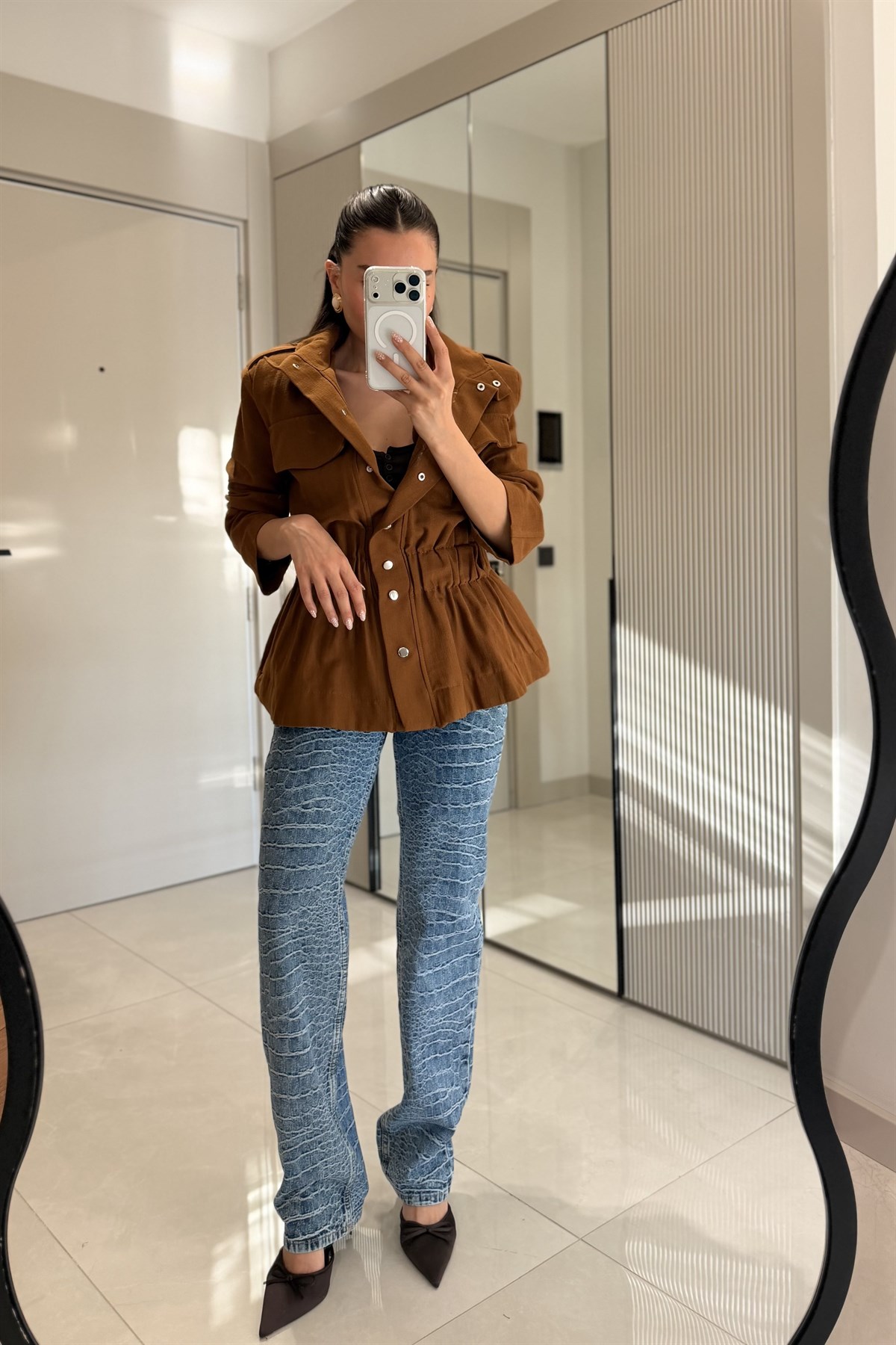 Lavis Midblue Dilvin Yılan Desen Jean