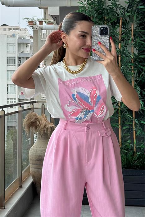 Le Pouvoi Pembe Baskılı Tshirt