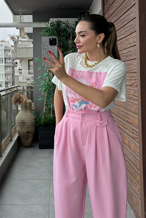 Le Pouvoi Pembe Baskılı Tshirt