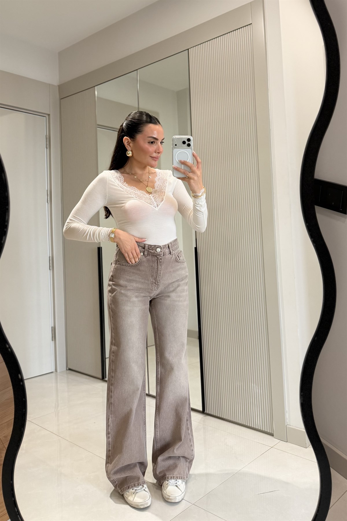 Leap Ekru Dilvin Dantel Detay Kaşmir Body