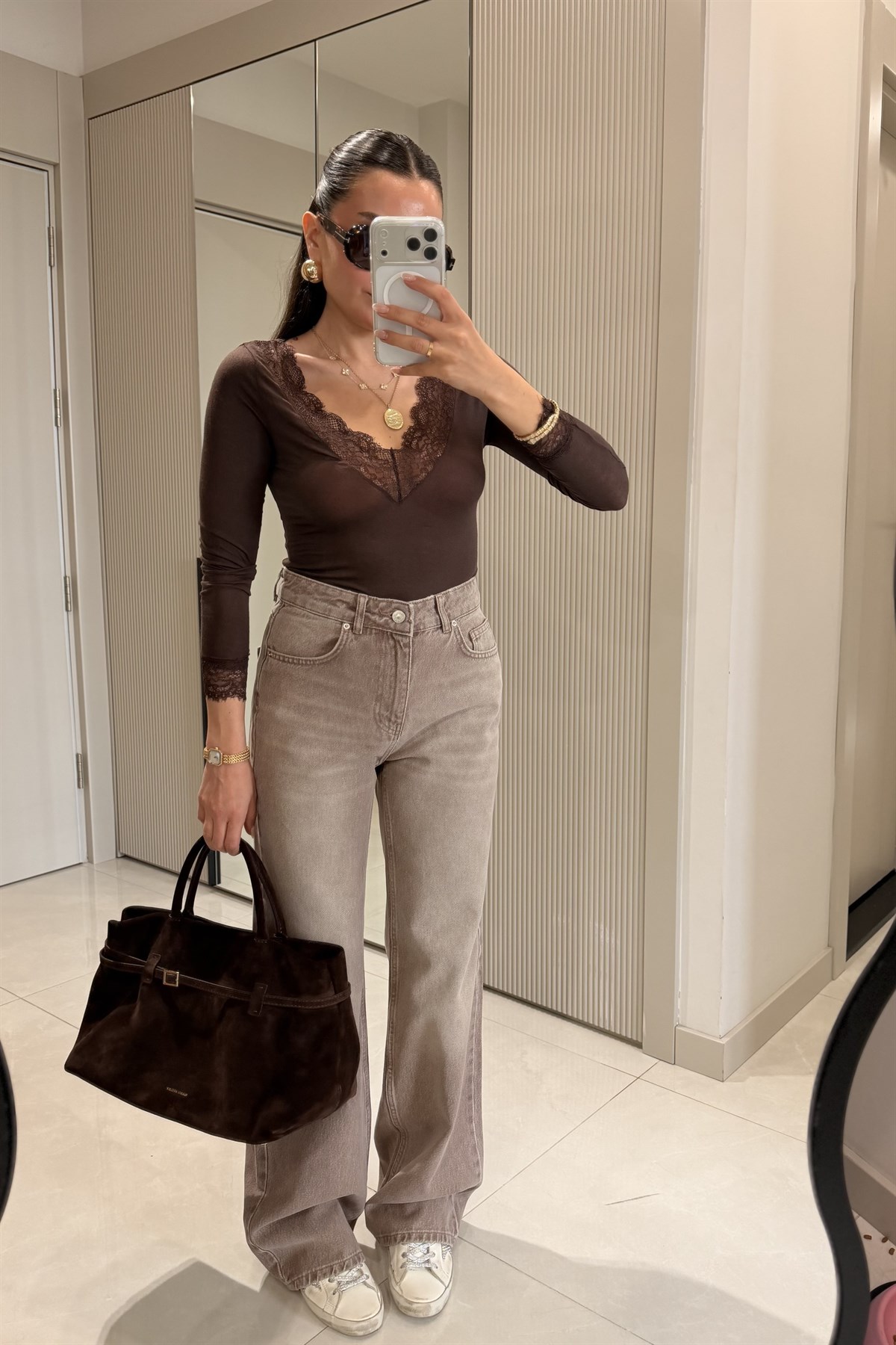 Leap Kahve Dilvin Dantel Detay Kaşmir Body