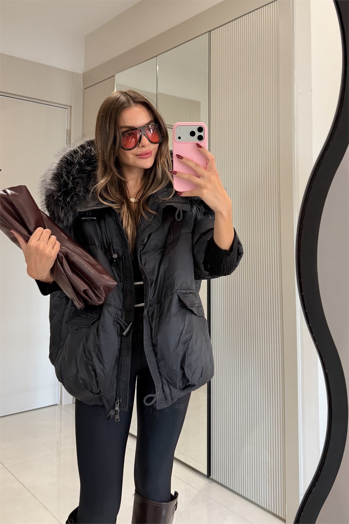 Leira Siyah Premium Lüks Şişme Mont