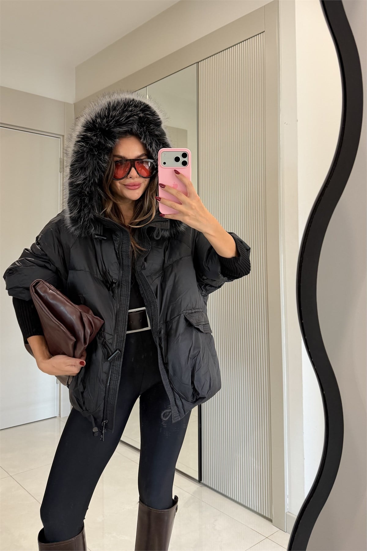 Leira Siyah Premium Lüks Şişme Mont