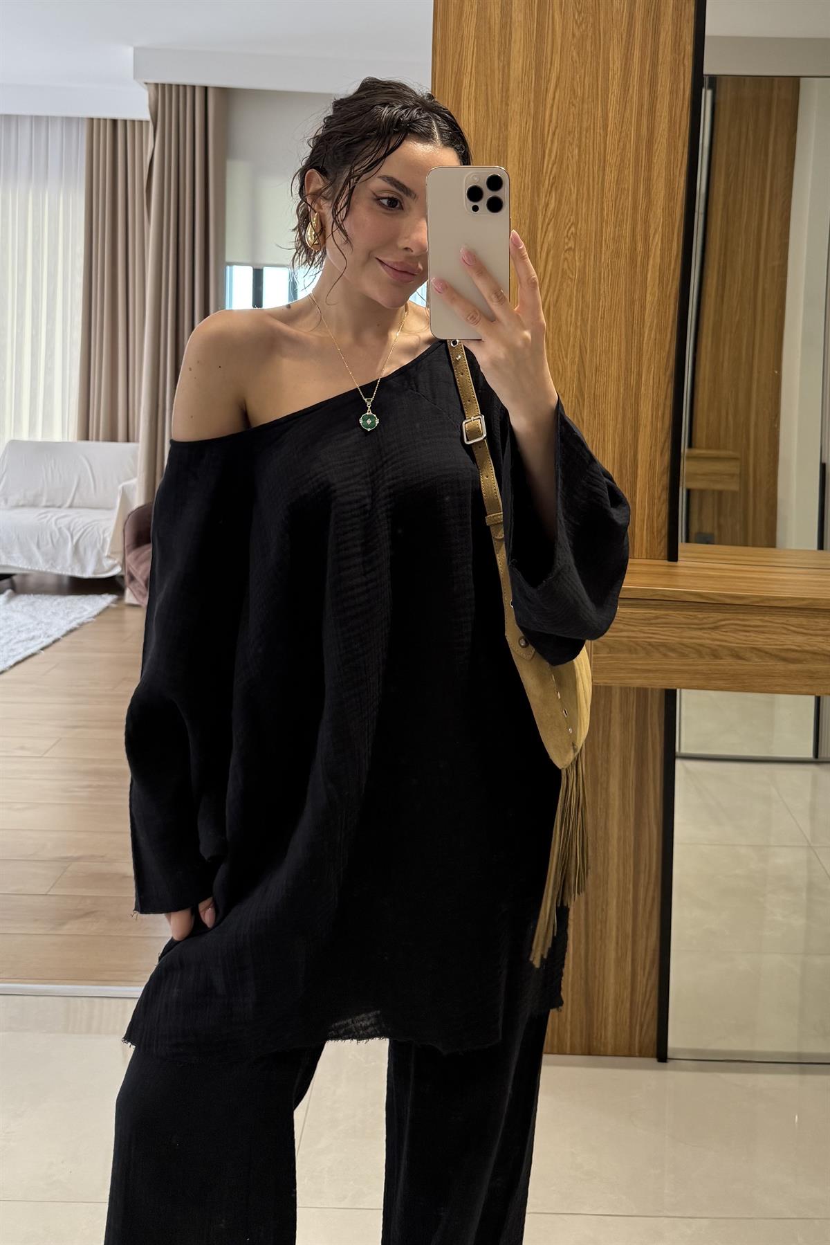 Leite Siyah Salaş Müslin Takım 