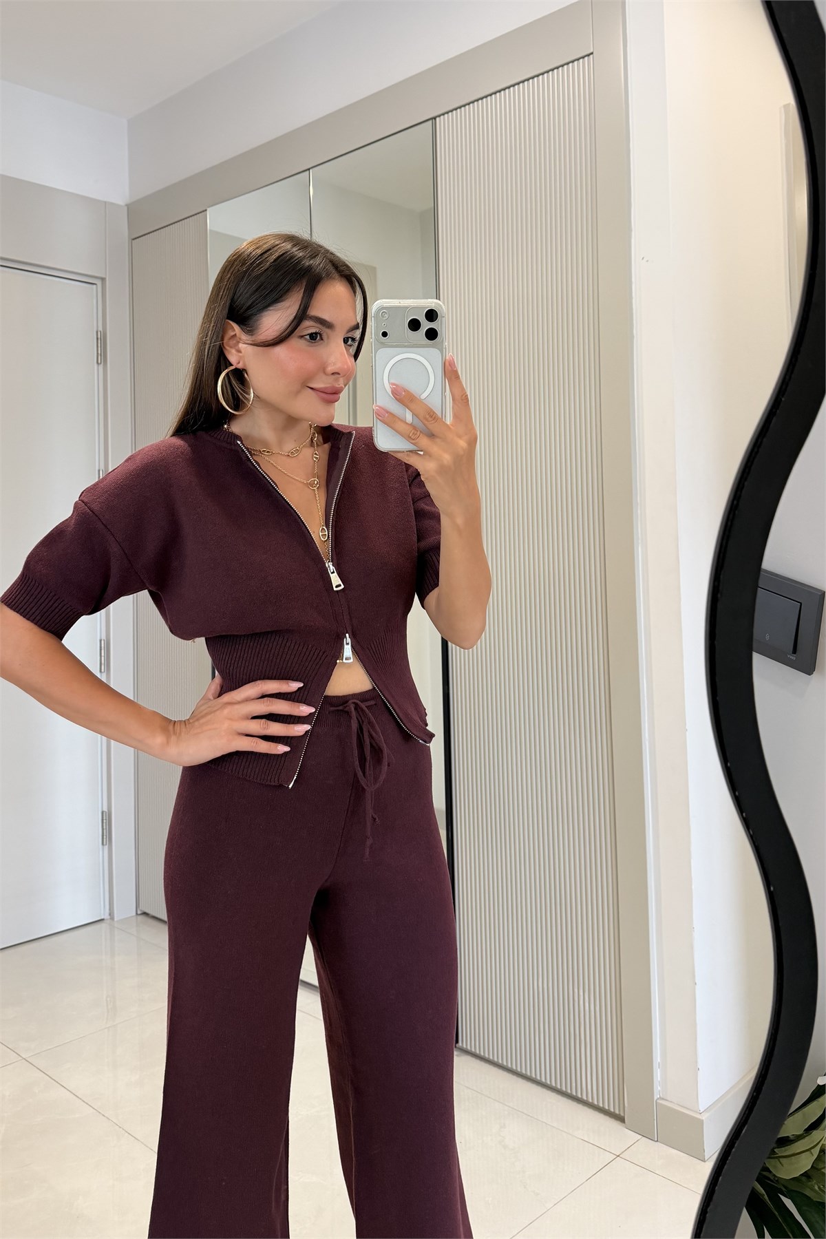 Lelia Bordo Fermuarlı Triko Takım