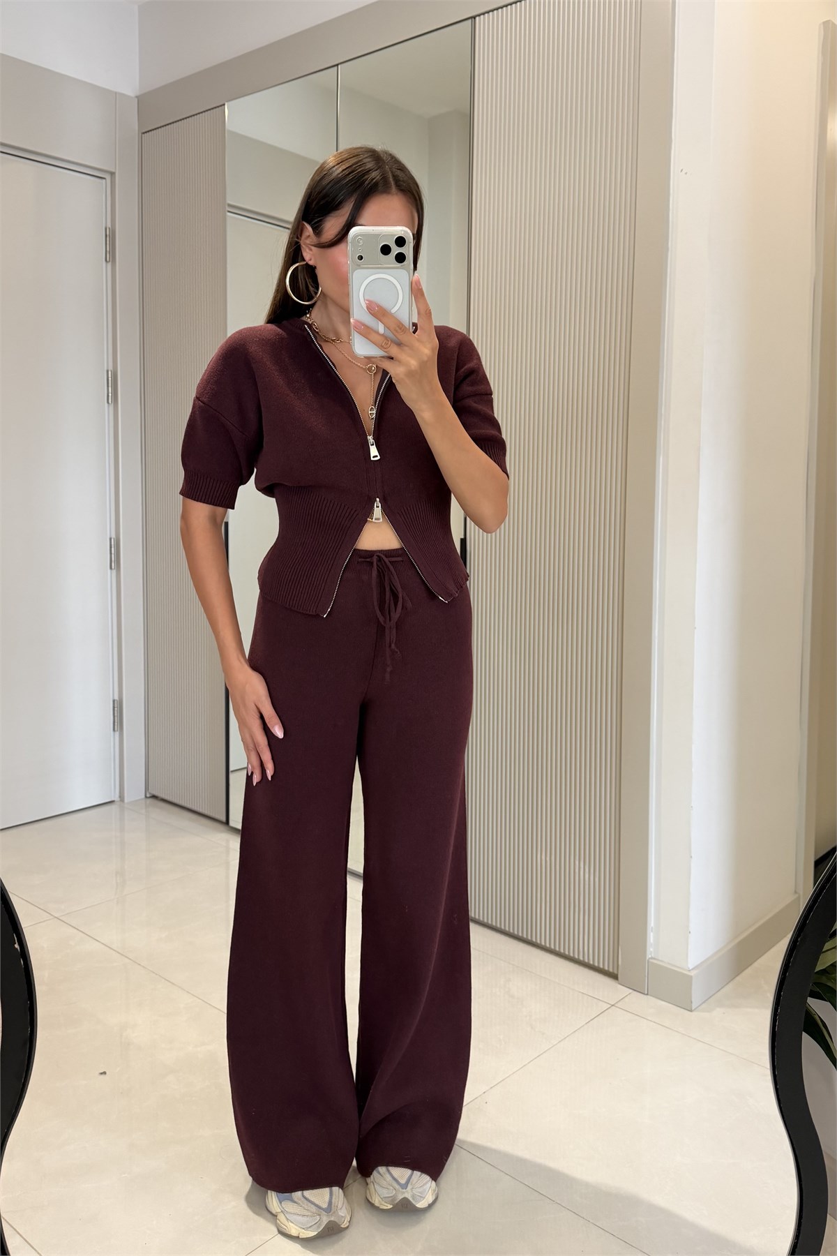 Lelia Bordo Fermuarlı Triko Takım
