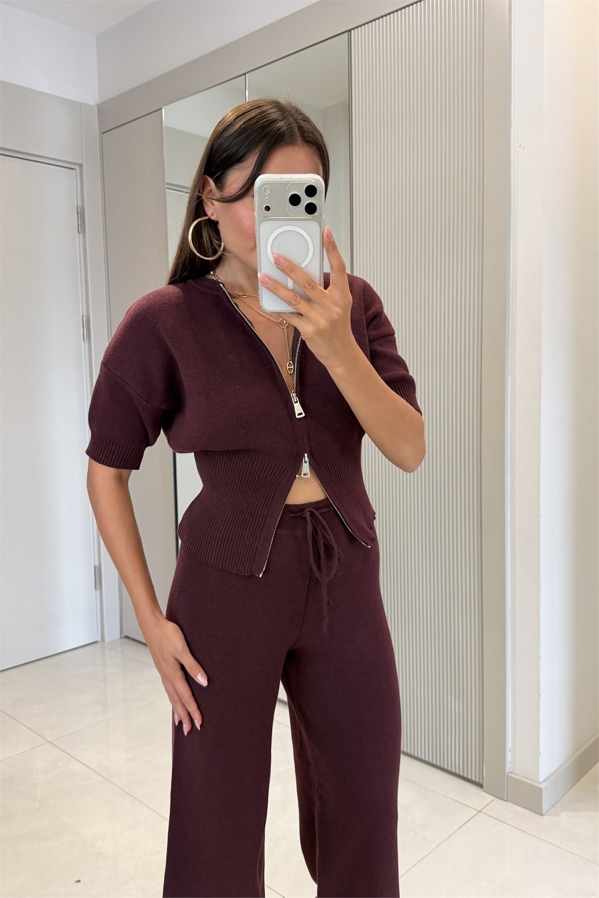 Lelia Bordo Fermuarlı Triko Takım