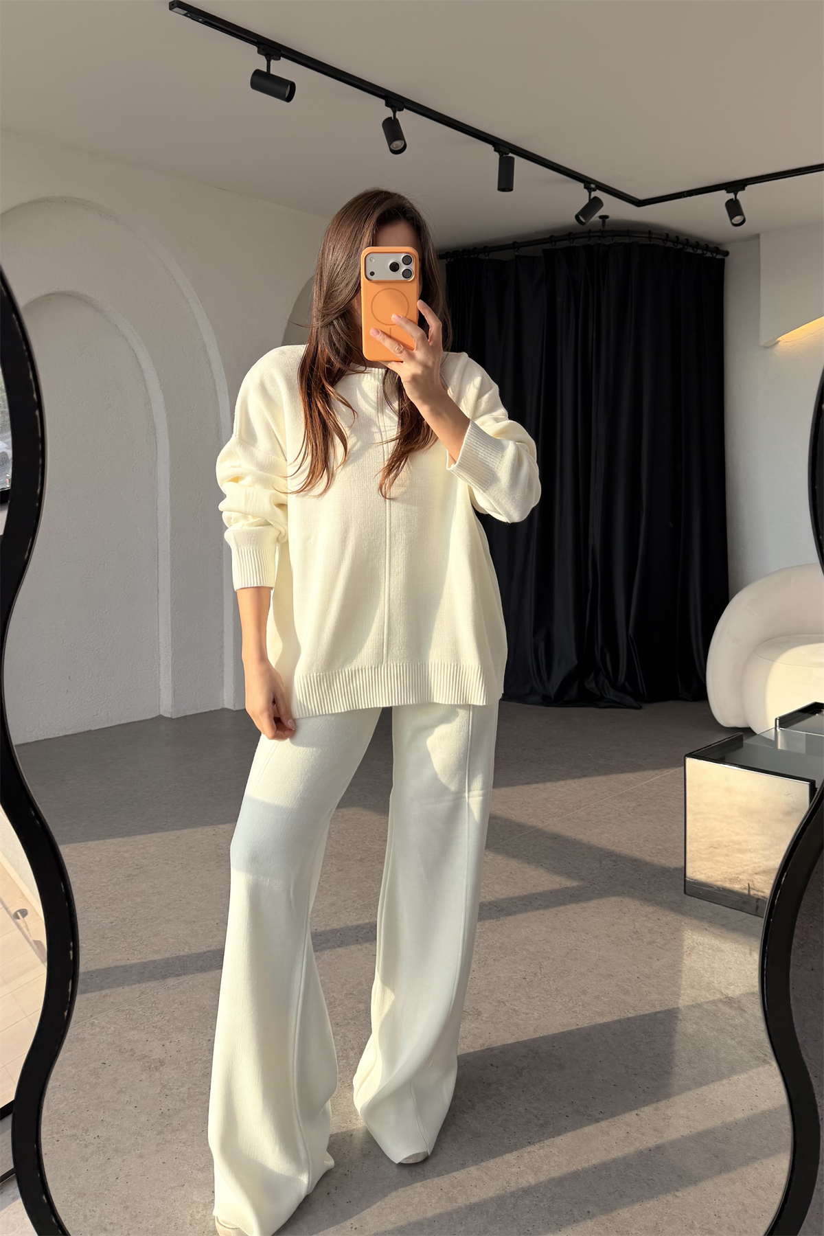 Lendow Beyaz İkili Triko Takım