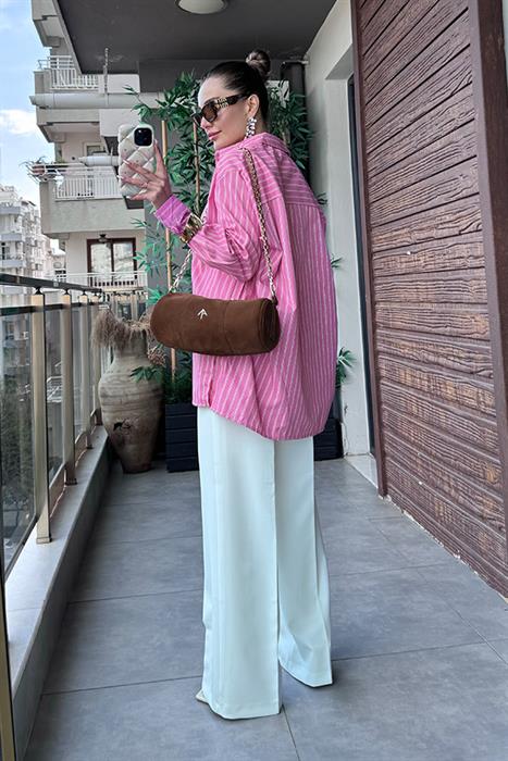 Leno Pembe Çizgili Gömlek